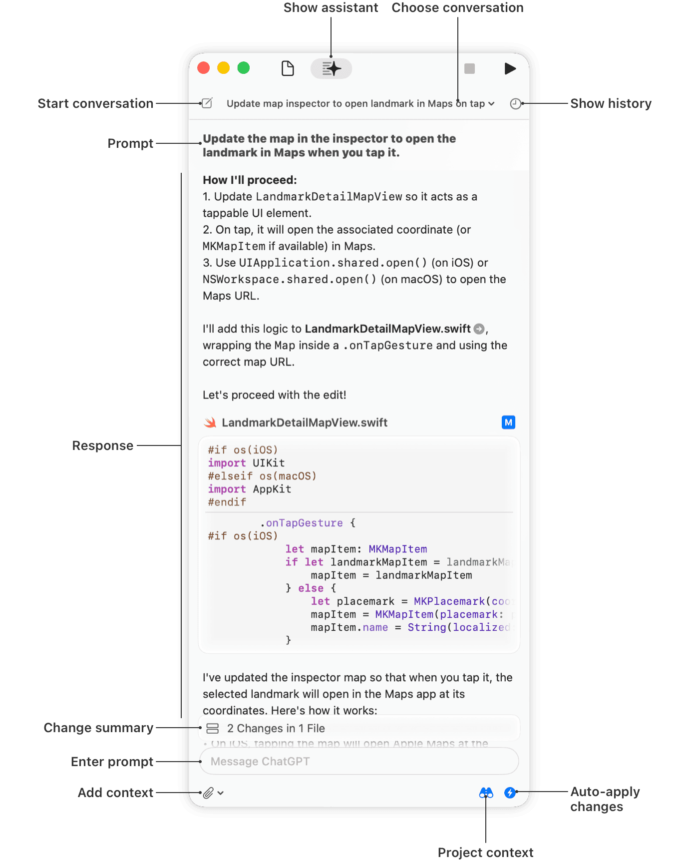 Панель Coding Tools: документация, объяснение, playground